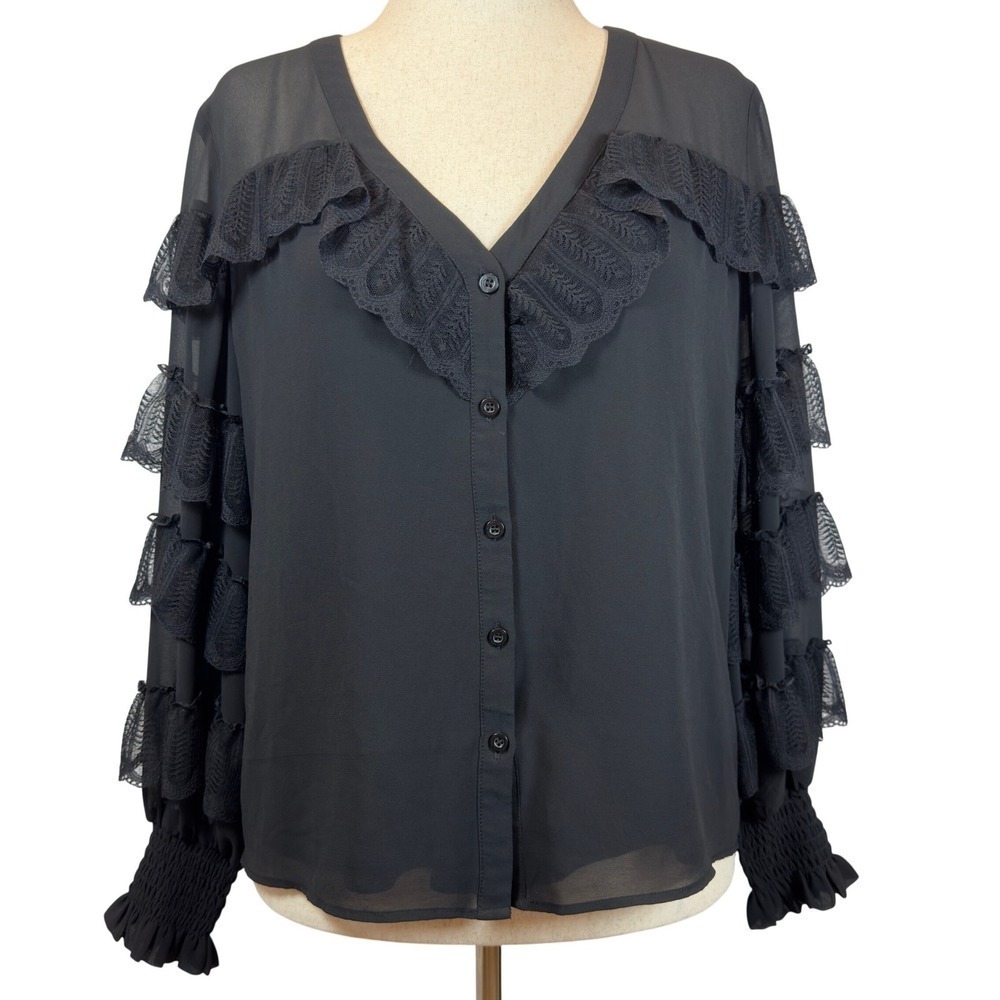 Marc New York Whimsigoth Lace Ruffle Blouse Fairy Grunge Statement Sleeves Large